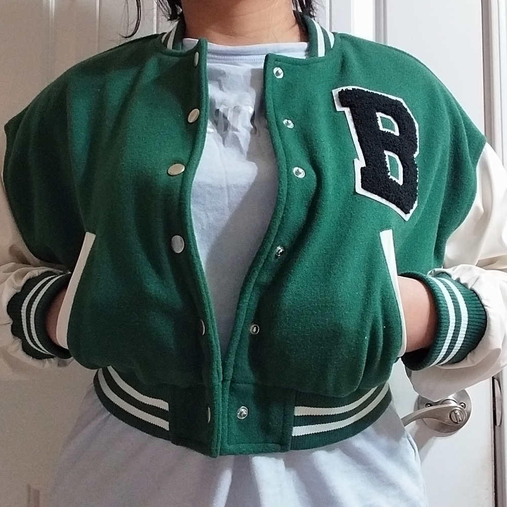 Love Tree Green and White Varsity Jacket